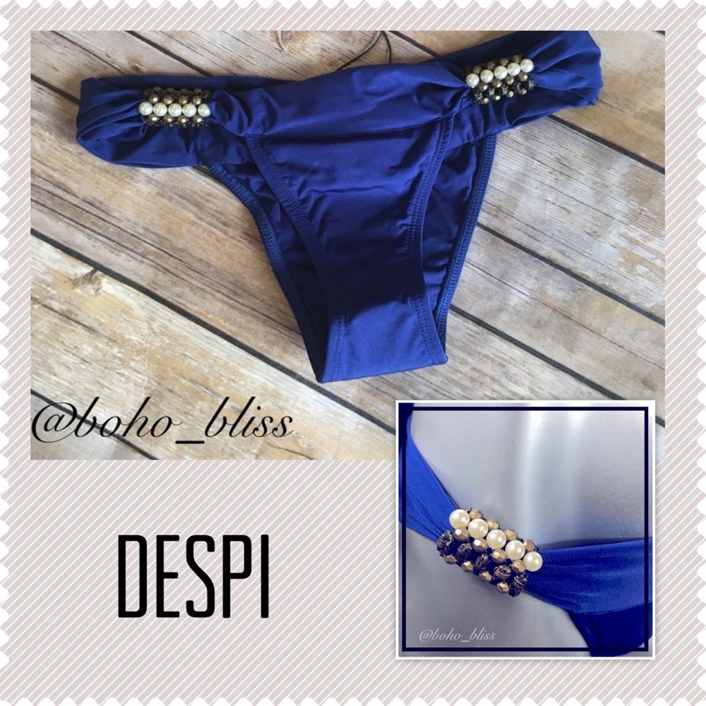 DESPI Nordstrom Royal Blue Pearl Beaded Bikini Bottom NWT